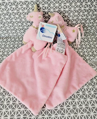 Doudou licorne rose étoiles et pois dorés Mots d'Enfants neuf lot de 2 - Photo 1/4