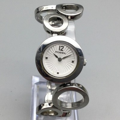 Fossil Womens Watch 25mm Stainless Steel Circle Band ES-1623 New Battery 6.25''