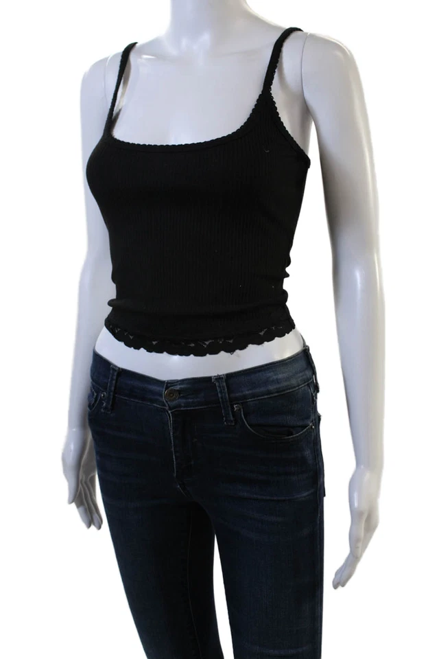 White Fox Women Black Cropped Camisole Square Neck Sleeveless Top Size XS - Image 2 of 4