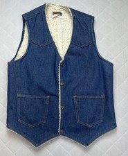 Vintage Key Jeans Vest Mens Medium Blue Denim Sherpa Lined Western Cowboy