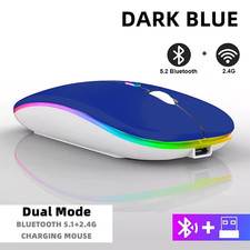 Blue Mouse RGB Rechargeable Wireless Bluetooth for iPad Laptop PC Phone 2.4G