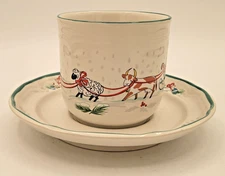 VTG Inter-national Tableworks Stoneware Cup Saucer Country Christmas Farm JAPAN