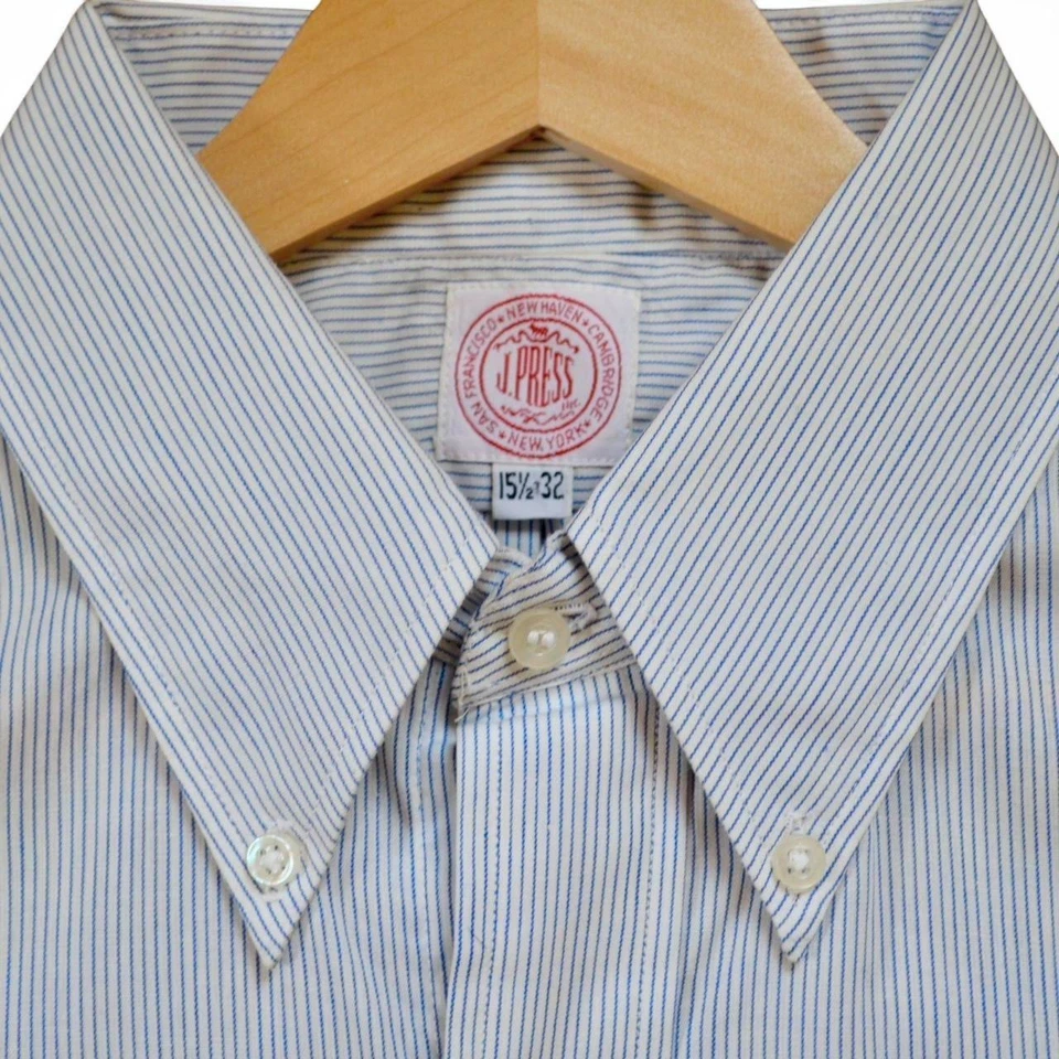 VTG 1990s J.Press flap pocket blue stripe oxford button down shirt 15.5 32 - Image 2 of 4