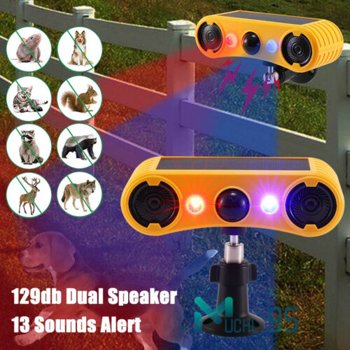 Loud Siren Solar Motion Sensor Alarm Light Flashing Lamp Outdoor Animal Repeller