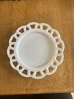 Vintage Hazel Atlas White Milk Glass Open Lace Edge Plate 8.25". 4 Plates