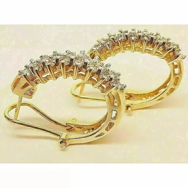 Pendientes Omega Traseros Diamantes Creados en Laboratorio de 3 quilates Chapados en Oro Amarillo 14K Foto 3 de 3