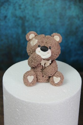 Essbare handgefertigte braune Teddybär Geburtstag / Taufe / Babydusche Tortenaufleger