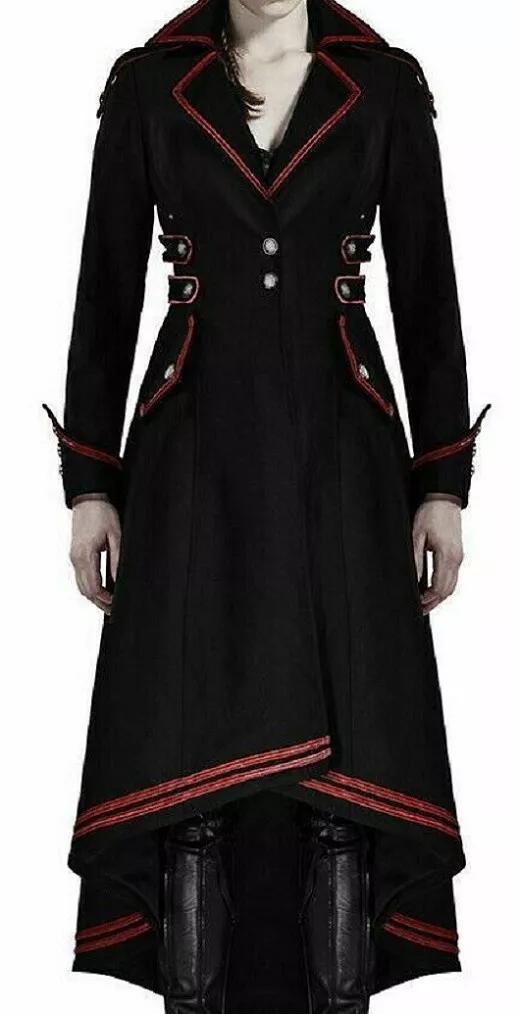 Steampunk Military Coat Jacket Long Black Red Gothic Uniform |