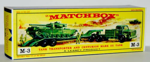 Matchbox Lesney M3 ANTAR TANK TRANSPORTER WITH CENTURION empty Repro E style Box
