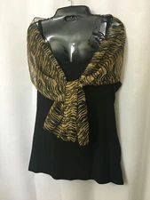 Women Oblong Scarf Shawl Sheer Black Gold Metallic Animal Print 56"Lg 9" Wd B14