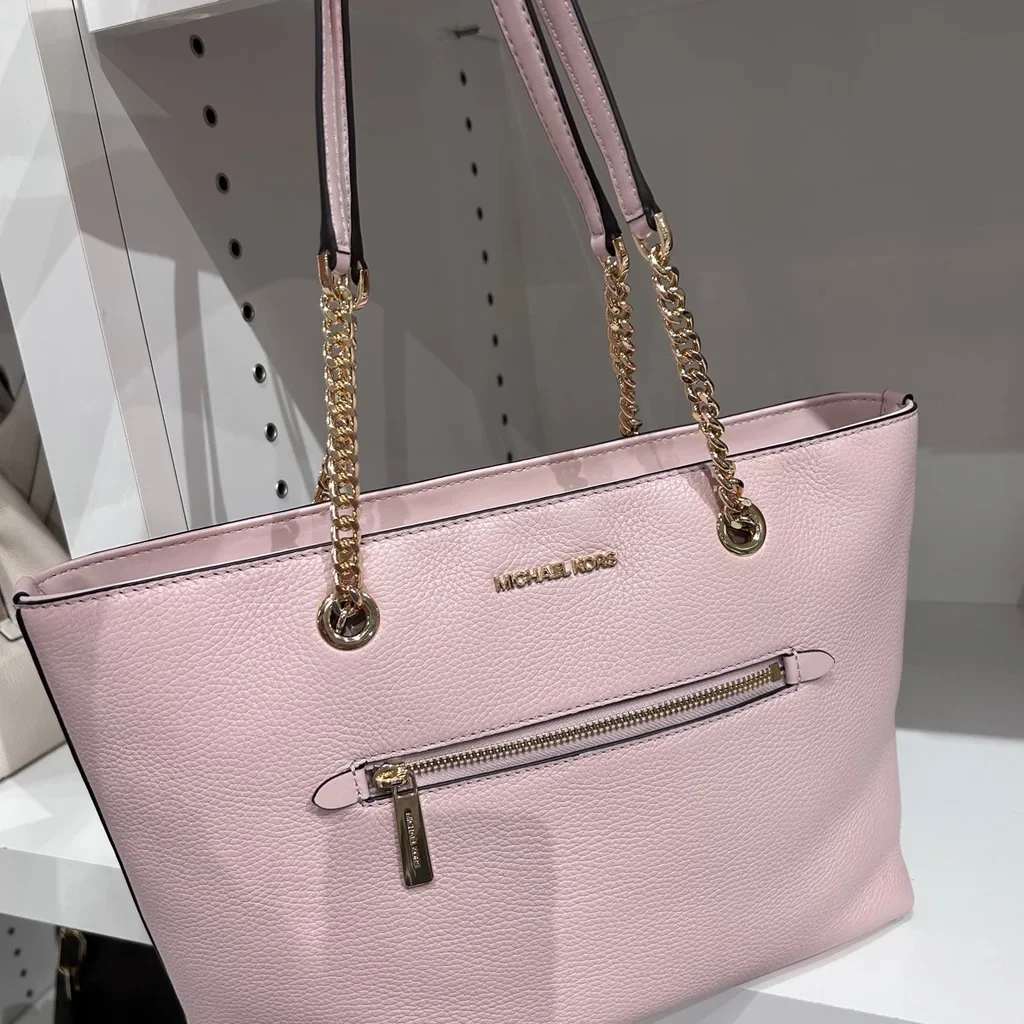 MICHAEL KORS JET SET MEDIUM FRONT ZIP CHAIN TOTE BAG PINK POWDER BLUSH  LEATHER