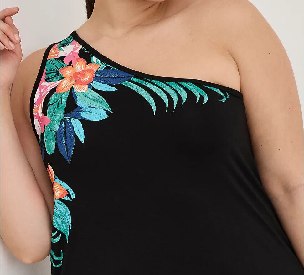 Torrid Favorite Tunic Slim Fit One Shoulder Tunic Tank Black 4 4X