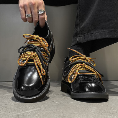 British Men Color Blocked Shoes Lace Up Derby Shoes Casual Leather Loafers Shoes