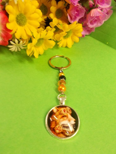 PUNK FOX GLASS DOME CABOCHON CHARM ON A CRYSTAL BEAD KEY RING KEYRING # 7 - Picture 3 of 12