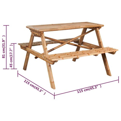 Picnic Table 115x115x81 Bamboo M8J8 - Picture 6 of 6