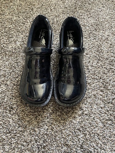 boc black patent leather clogs