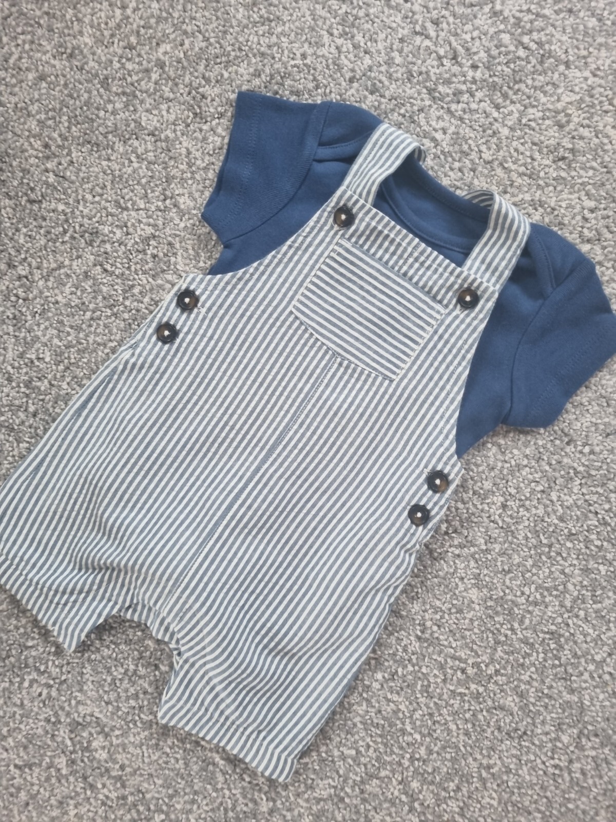 M&S Baby Boys Dungarees Outfit 03 Months Blue Stripes Nautical Summer
