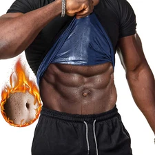 Men Sweat Sauna Shirt Weight Loss Workout Waist Trainer Heat Trapping Shaper Top