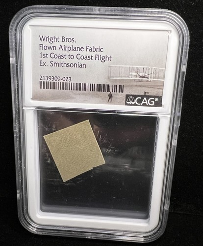 Wright Bros-Flown Airplane Fabric-1st Coast to Coast Flight-Ex Smithsonian CAG