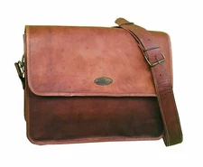 18"  First Layer Leather Messenger Genuine Vintage Leather Laptop Satchel Bag