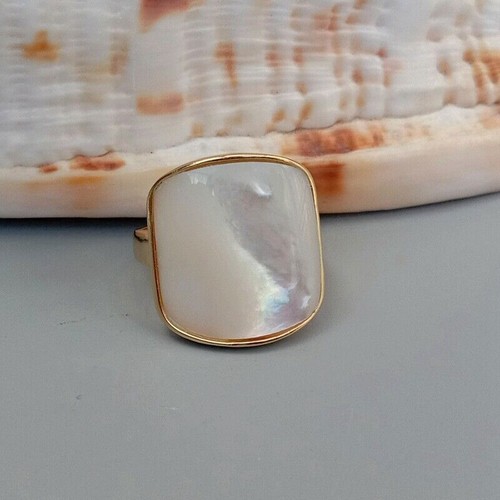Natural White Sea Shell Mother Of Pearl Ring Square Shape Adjustable - Picture 3 of 6