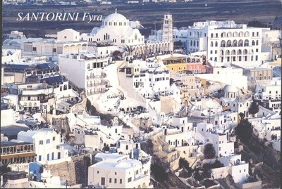 Vintage 2000 Santorini Fira Griechenland Postkarte - ikonische Caldera Ansicht Stadtbild