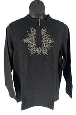 Quacker Factory French Terry Snowflake Half Zip Top Black