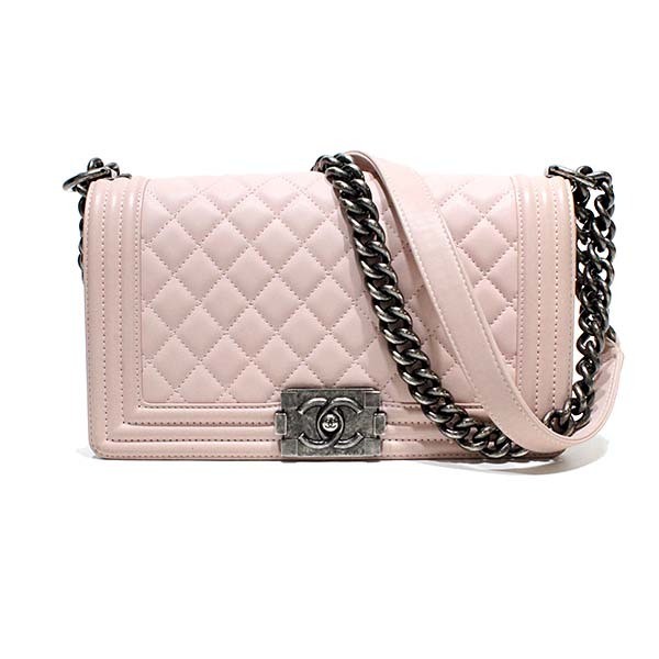 CHANEL Boy Lambskin Pink Shoulder Bag with Chain Coco Mark A67086