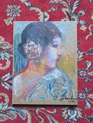 HSP PORTRAIT FEMME ESPAGNOLE IMPRESSIONNISTE - SIGNÉ - Photo 1/4