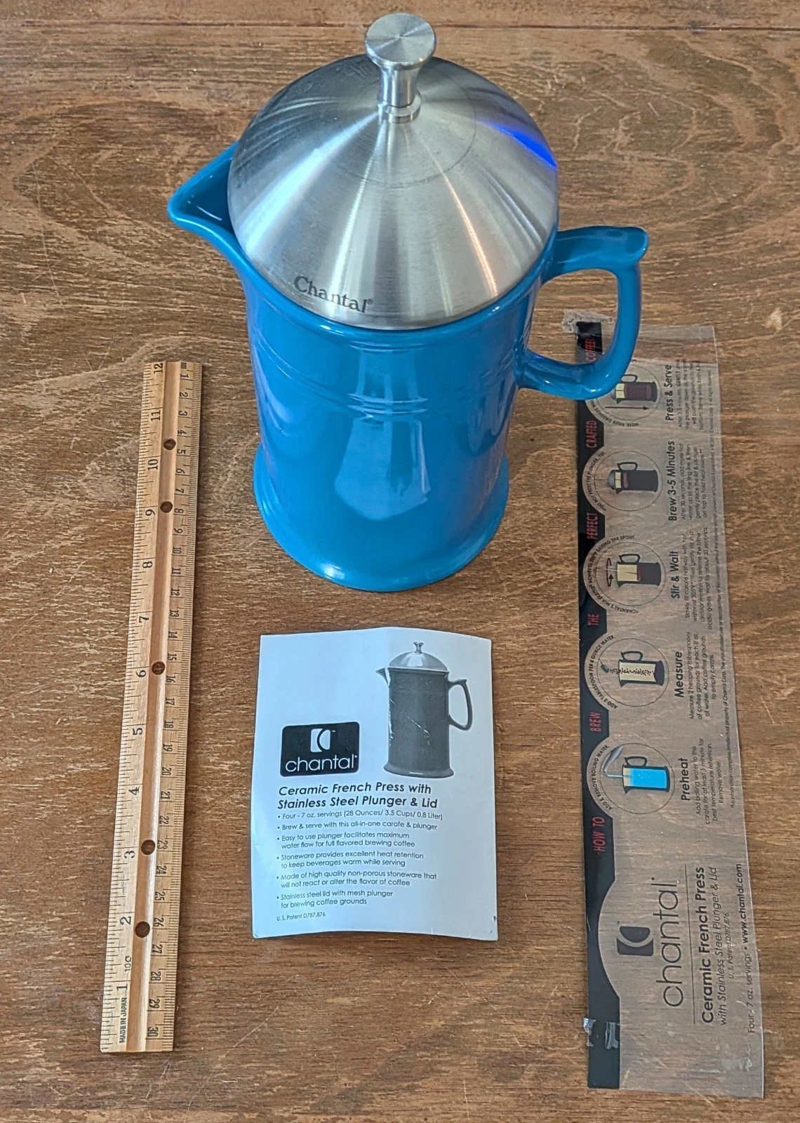 Chantal Ceramic French Press 28oz Ounce Blue Cove - Please Read Description
