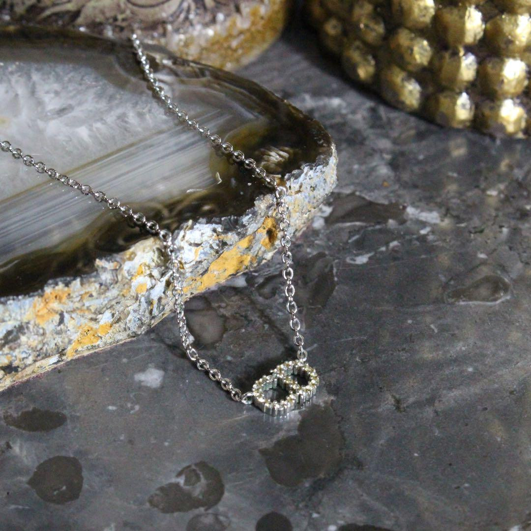 Christian Dior Clair D Lune Clear Stone Logo Chain Necklace 0.1cm Thin