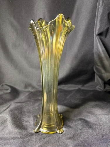 Northwood Carnival Glass 4 Four Pillars 11" Flower Vase in Iridescent Gold