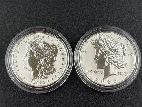 2025 MORGAN AND PEACE DOLLAR, REVERSE PROOF, 2 COIN SET.