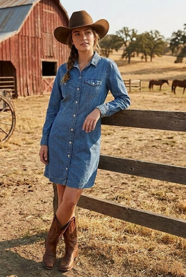 Levis Ellie Denim Shirt Dress Womens XL Blue Snap Up Long Sleeve Western Cowgirl