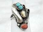 Navajo Vintage Ring Turquoise Coral MOP Sterling Silver Statement Size 6.5