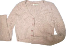 Aeropostle Fuzzy Cardigan pink Cropped Button Up Women's Size S Y2K Date Night