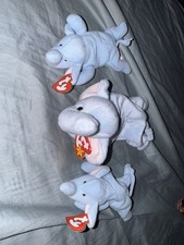 Ty Beanie Baby Peanut the Elephant Light Blue 3rd Generation 1995 Plus 2 Babies