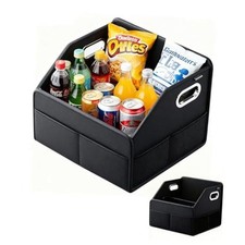 Leather Car Organizer Front Seat Organizer with Metal Handles, Dividable Black