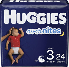 Nighttime Baby Diapers Overnites, White, Size 3 , 24 Count