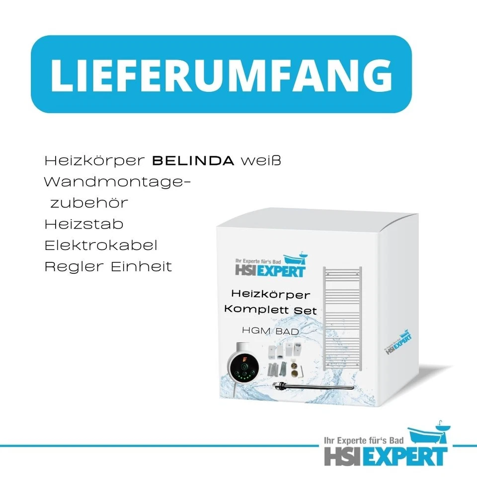 Elektro Design Badheizkörper Handtuchtrockner Wandheizung weiß gerade Heizstab - Bild 2 von 4