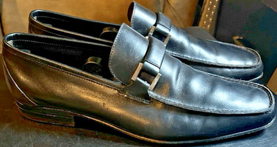 Fratelli Rossetti Made In Italy Black Leather Loafer SilverBit Strap Men's Sz. 9