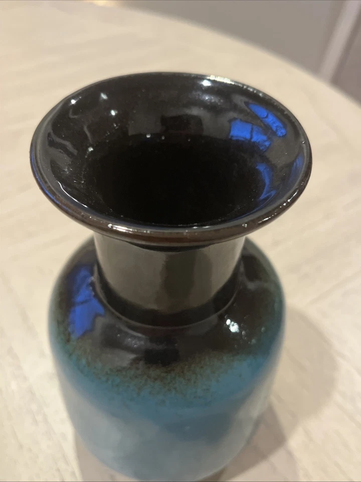 Ceramic Glazed Vase Black Transition to Blue 6" Tall - Image 3 of 4