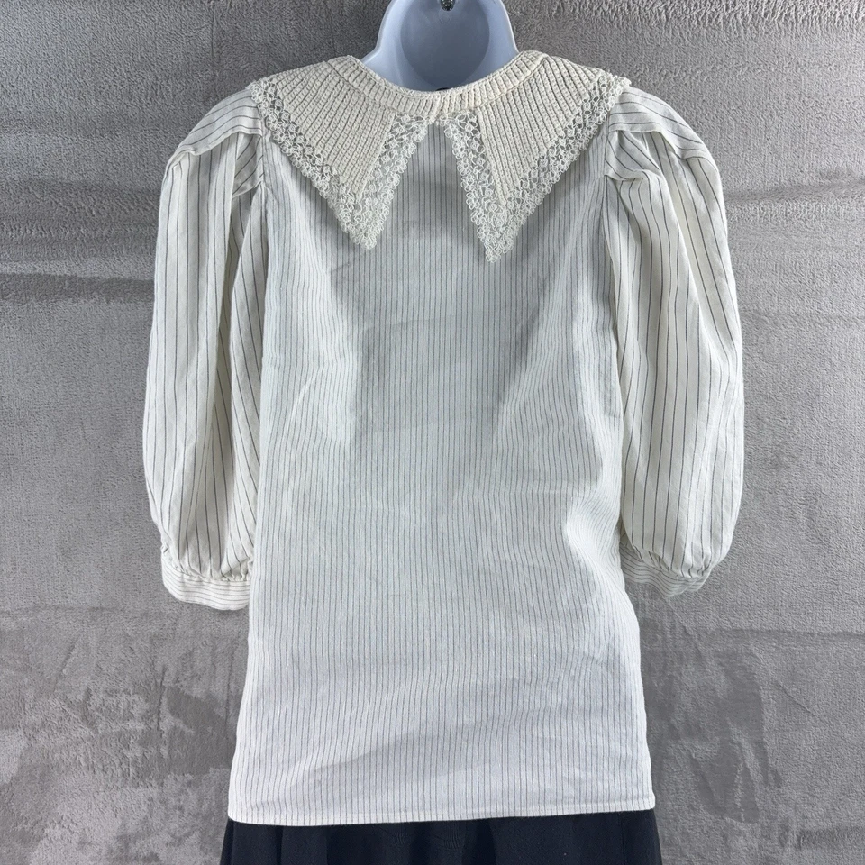Sandro Paris Blouse Womens Size 1 White Striped Lace Collar Button Top - Image 2 of 4