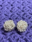 Vintage Faux Pearl Cluster Clip On Earrings 1 inch