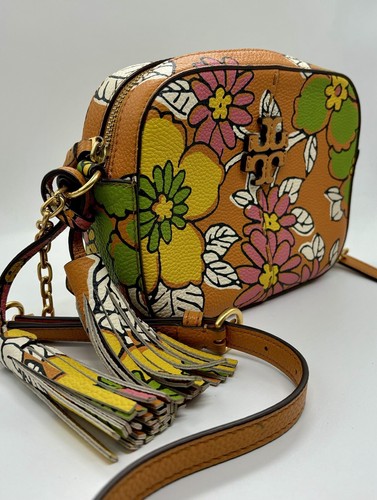 Tory Burch McGraw Sun/Multicolor Floral-Print Pattern Leather Crossbody Bag