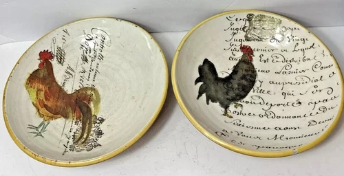 Set of 2 Williams Sonoma ROOSTER SCRIPT Pasta Bowls Italy Crazing 10.25"