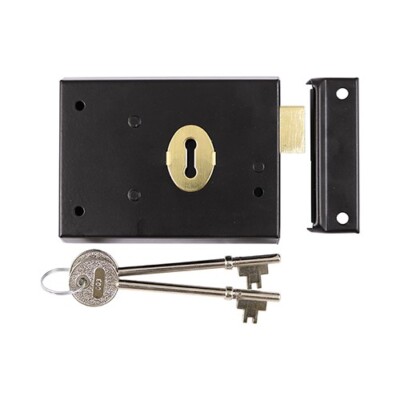 Timco 106x74mm Black Rim Deadlock - Reversible 2 Key Shed & Innentürschloss