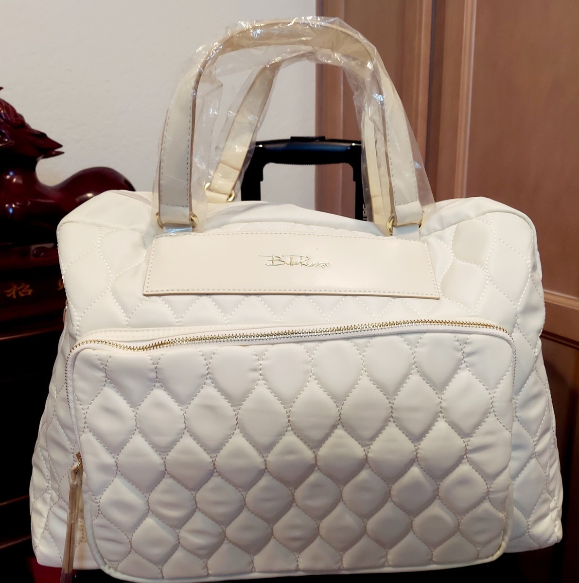 Bella Russo Large Weekender Duffle Bag Cream 17.7” X 13” New With