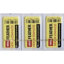 30 Feather Double Edge DE Safety Razor Blades New Hi-Stainless Platinum Coated