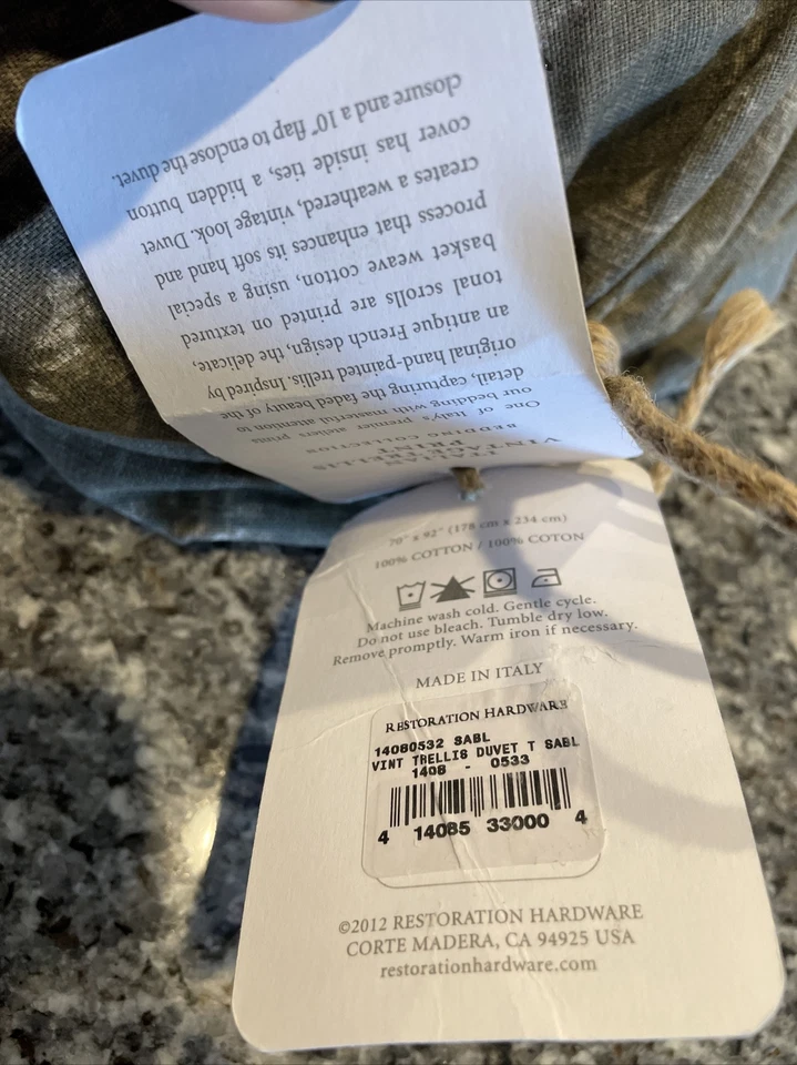 Restoration Hardware Italian Vintage Trellis Print Twin Duvet Cover Sable Italy - Image 3 of 3